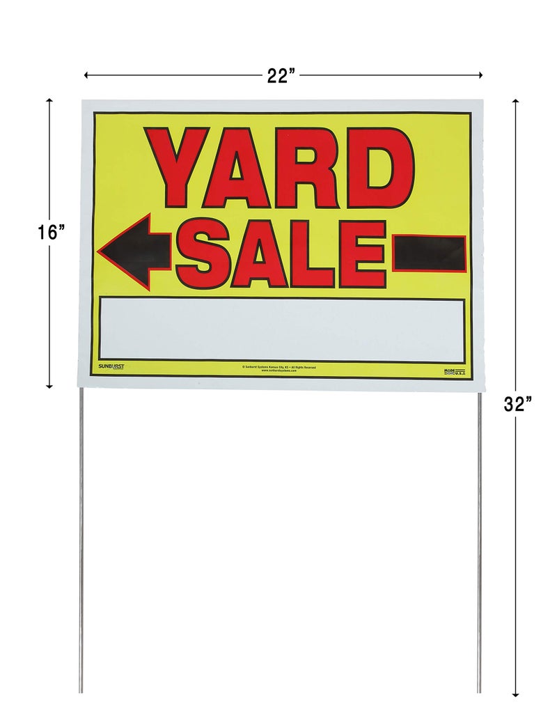 Sunburst Systems 3930 Assembled Yard Sale Signs with included U-Stake 10 Count, 32" H x 22" W, Yellow and Red - Image 2